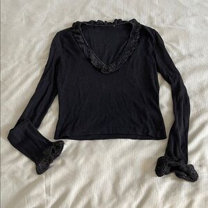 Dolce & Gabbana Black Ruffled Long Sleeve Top